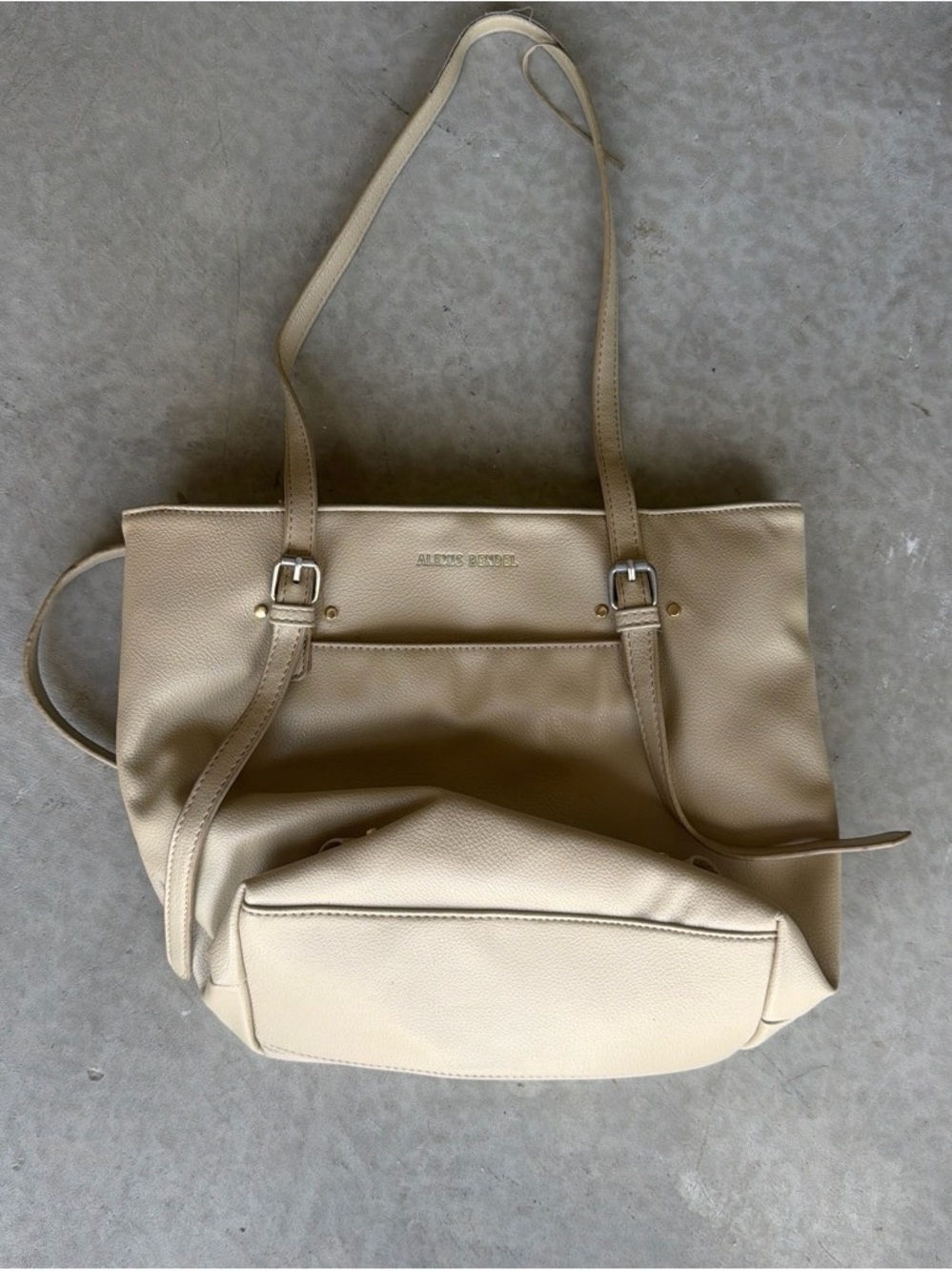 Anne Klein Beige/Cream Pebbled Tote with Front Pocket